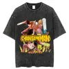 Camiseta Chainsaw Man Talla Europea Transfronteriza Camiseta de Anime Lavada Vintage Estilo Callejero Americano Top Oversize para Hombre