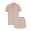 Lujo Original Accesible ~ Color Chocolate Tarjeta Dai Shan Jin Mismo Estilo que la Hermana Conjunto de Pijama para Mujer Verano Manga Corta Pantalones Cortos Ropa de Casa Delgada