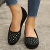 Venta Directa de Fábrica Comercio Exterior Zapatos de Talla Grande para Mujer Tacón Bajo Europeo y Americano Boca Baja Zapatos para Mamá Plano Strass Redondo Punta Zapatos de Una Sola Capa Fabricantes de Zapatos para Mujer