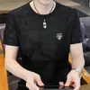 Camiseta de Verano para Hombre Jacquard de Seda de Hielo Manga Corta Estilo Nuevo Cuello Redondo Manga Media Casual Delgada Deportiva Versátil Transpirable