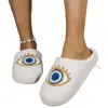 Pantuflas de Algodón Ojo de Diablo para Mujer, Pantuflas Cálidas de Felpa para el Hogar en Otoño e Invierno, Pantuflas de Piso Silenciosas Antideslizantes para Parejas