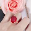 Tiktok en línea Red transmisión en vivo Estilo palaciego celosía en forma de diamante diamante rojo rubí anillo de diamantes estilo Concubina Imperial anillo de diamantes rojo en forma de huevo