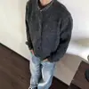 Cardigan suéter versátil e relaxado com gola redonda estilo retrô Cleanfit, suéter casaco estilo preguiçoso macio e aconchegante com gola henley para o inverno