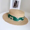 Chapéu de Palha Fedora de Ráfia com Topo Plano Estilo Férias Boêmio Fita de Cetim de Seda Tie-Dye Chapéu de Sol de Verão para Mulheres
