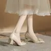 Jinye Cg6021 Sapatos de Casamento com Salto Grosso Flats Sapatos de Noiva Femininos Não Cansam os Pés 2024 Novo Primavera & Outono Bico Fino Saltos Altos para Mulheres