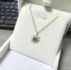 Colar de Moda Internacional Transfronteiriço com Pingente de Estrela de Oito Pontas de Opala para Mulheres, Corrente de Clavícula Versátil de Personalidade Luxuosa com Pingente de Alto Padrão