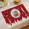 Nuevo Producto Transfronterizo: Mantel individual de lino de Papá Noel, Decoración cuadrada para restaurante, Mantel nórdico festivo de reno para aislamiento térmico de mesa