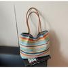 Bolsa de Palha Listrada de Grande Capacidade Bolsa Feminina 2025 Nova Estilo Resort à Beira-Mar Bolsa Tote Tecida Bolsa de Ombro Casual Tendência