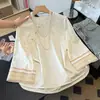 Conjunto de top de estilo chino diagonal con botones y pantalones de pierna ancha de estilo antiguo, con garantía de calidad, tallas grandes, adelgazante y rejuvenecedor, para mujeres de mediana edad, otoño