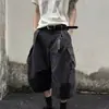 Pantalones de Trabajo Estilo Americano Negros Multibolsillos Pierna Ancha para Hombres y Mujeres, Pantalones Cortos Nuevos de Corte Holgado con un Diseño Elegante para Verano