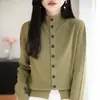 Outono/Inverno 2026 Novo Cardigã de Tricô Andy de Veludo com Gola Meia-Alta Manga Longa Feminino Cor Sólida Solto Versátil Casaco Top