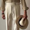 Pantalones Rectos Nápoles de Albaricoque Claro de Cintura Alta de Alta Calidad de Alto Valor con Waffle y Doble Pinza Casuales para Hombre
