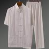 Verano Estilo Chino para Hombre Estilo Tang Camisa de Manga Corta Papá Algodón Lino Delgada Suelta Camisa China de Mediana Edad y Ancianos
