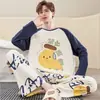 Pijama para Hombre Manga Larga Algodón Puro Primavera y Otoño Delgado Estudiante Joven Dibujos Animados Ropa de Casa Holgado Tallas Grandes Traje