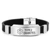 Pulseira de Aço Inoxidável Estrela da Vida Logotipo Médico Pulseira de Silicone para Diabéticos Pulseira Preta Pulseira Casual