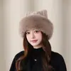 Gorro de Punto Esponjoso Cálido de Invierno para Mujer, Nuevo Estilo Coreano Versátil a la Moda, Resistente al Viento, con Orejas de Gato, de Lana Tejida