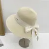 2025 Nuevo Sombrero de Paja de Playa con Cinta de Moño de Encaje Sombrilla de Sol para Viajes de Verano Sombrero de Pescador Sombrero de Paja para Vacaciones