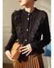 Tom inteligente e elegante! Beleza Intelectual Renda francesa e fivela de diamante elegante tricotado cardigan top roupas femininas