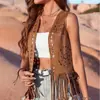 Novo Estilo Feminino Sem Mangas Retro Versátil Design Vazado Franja Estilo Étnico Europeu e Americano Tendência Cardigã Colete