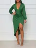 089 Vestido Sexy Cruzado Europeo y Americano para Mujer, Ajustado a la Cadera, Escote en V Profundo, Cintura, Mangas de Farol, Plisado, Abertura, Vestido de Fiesta