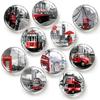 Arquitetura Retrô Europeia e Americana Ônibus Vermelho Gema do Tempo Vidro de Cristal Ímã de Geladeira Chaveiro Brincos Suporte para Celular