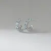 Nalan Aretes Curvos Azules de Topacio Azul de Plata de Ley S925 Forma de C Estilo Simple Exquisito Ins Aretes de Nicho M08187