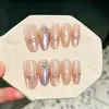 Parches para Uñas Manicura Ovalados de Longitud Media Color Champagne Línea Brillante Parches para Uñas Ojo de Gato 10 Piezas Codificados Hechos a Mano Parches para Uñas Portátiles