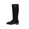 Botas de Caballero Mismo Estilo Sw Nuevo Otoño e Invierno Piel Genuina Tacón Grueso Estilo Motocicleta Maillard Botas Altas Hasta la Rodilla Botas con Hebilla de Cinturón