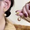 Aretes Largos de Perla Champagne Francesa con Lazo Vintage de Lujo Ligero Nicho de Alta Gama para Mujer para Uso Diario