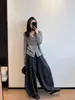 Yinhe STUDIO Suéter de Lana Merino Súper Fina Suave y Esponjoso Estilo Perezoso Manga Larga Cuello Redondo Prendas de Punto Cortas para Mujer Otoño