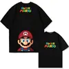 Camiseta de Manga Corta de Algodón Puro Estilo Juego Clásico Super Mario para Hombres y Mujeres Verano Tendencia Marca Holgada Hombros Descubiertos Mangas Medias