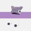 Versión Coreana Lindo Oreja de Gato Otoño e Invierno Nuevo Personalidad Pequeño Diablo Gorro de Punto a Rayas para Mujer con Bola Colgante Gorro Pulóver Lana Cálida