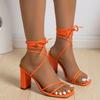 Sandalias de tacón alto de gran tamaño transfronterizas con correa de aro para el pie, novedad de verano 2022, zapatos de mujer de comercio exterior de moda europea y americana con cabeza cuadrada y tacón grueso