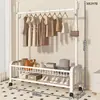 Cabide de chão doméstico, varal simples para secar roupas de quarto, cabide de roupas móvel, prateleira de armazenamento vertical de camada dupla