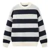 Suéter de Tricô Listrado com Gola Redonda para Homens, Primavera e Outono, Estilo Japonês, Estilo Relaxado, Suéter Casual Macio e Solto Jaqueta 930P50