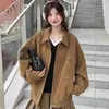 Método Original Retro Americano Solapa de Gamuza Chaqueta Casual Top Maillard Holgada Chaqueta Marrón para Mujer