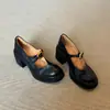 Zapatos de cuero versátiles de estilo británico para mujer, con suela gruesa y punta redonda, que presentan un diseño retro de punta poco profunda, una hebilla de una sola tira y un tacón grueso, en estilo Mary Jane