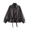ZA AliExpress el más vendido moda transfronteriza ropa de mujer, estilo europeo y americano, cuello alto de moda, chaqueta de cuero con cinturón