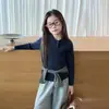 Suéter de Punto Trenzado con Cuello Polo Estilo Universitario Aimobebe para Niñas, Tejido de Punto de Alta Elasticidad Trenzado Vintage