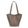 Bolso de Hombro Tipo Cesta Extra Grande de Cuero Genuino de Alta Calidad, Piel de Vaca de Primera Capa, Bolso Bandolera Tipo Cubo de Gama Alta y Exquisito para Mujer