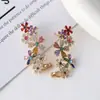 Pendientes de Flor Dopamina Coloridos Full Diamond con Ear Cuff Integrado Pendientes de Lujo Ligero de Gama Alta Accesorios para Oreja de Diseño Nicho
