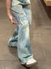 Jeans retro americanos con estampado de salpicaduras y efecto desgastado para mujer, nuevo diseño de otoño 2027, corte holgado, efecto adelgazante, pantalones de pierna ancha modernos