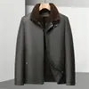 Jaqueta de Couro Masculina 2026 Inverno, Forro de Fleece Removível, Uso Três Maneiras, Estilo Executivo, À Prova de Vento, Quente, Casaco Grosso para Homens de Meia-Idade
