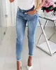 2022 Sitio Independiente de Amazon Pantalones Skinny de Jeans Exportación Estilo Europeo y Americano con Lazo de Perlas