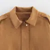Bestseller transfronteiriço do AliExpress: Coleção primavera 2026, jaqueta casual feminina de camurça, lisa, elegante e moderna