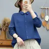 Camisa de Manga Longa de Fio de Algodão de Camada Dupla para Mulheres, Estilo Japonês de Exportação, Simples, Versátil, Macia, Amiga da Pele, Respirável, Top 100% Algodão