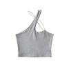 Primavera y Verano Nuevo Outfit Camiseta Corta Elástica Halter para Mujer Chaleco Deportivo Casual de Tirantes Asimétricos de Doble Capa