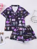 Comércio Exterior Transfronteiriço Tendência de Verão Camisa Estampada Cardigã Pijama Feminino Manga Curta Shorts Respirável Roupa de Casa Pijama para Mulheres