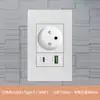 Painel de Tomada com Interruptor Israelense Branco Tipo 118 com Tomada de Energia Usb+Typec Padrão 16A Instalação Embutida