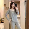 Temporada de primavera y otoño, pijama de encaje para mujer con sujetador incorporado, estilo puro y sensual, manga larga y pantalón largo, nueva colección de otoño 2026, conjunto de dos piezas para estar en casa